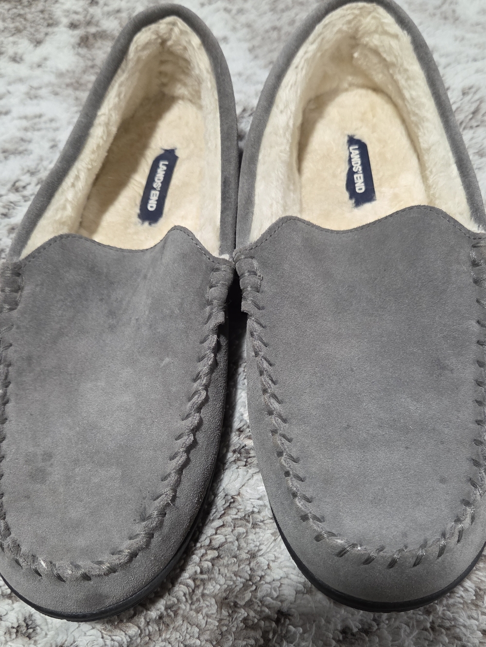Lands' End Gray Suede Fleece-Lined Slip-On Moccasins